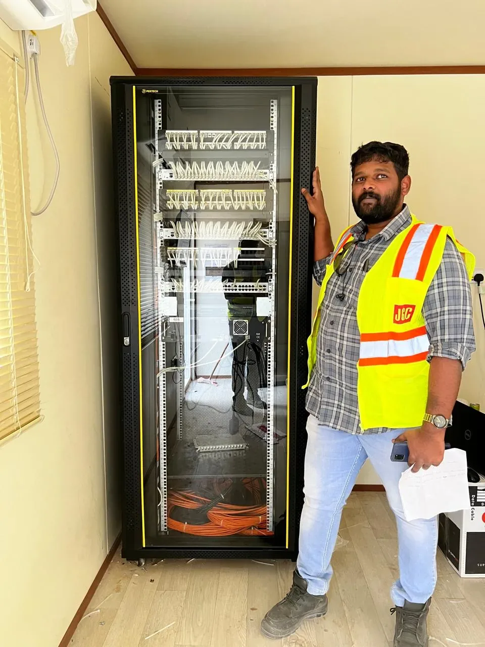 Jubail workforce-accommodation reference depicting final IPTV system handover to JGC for the Aramco gas and oil project labour camp facilities near Al Kharj