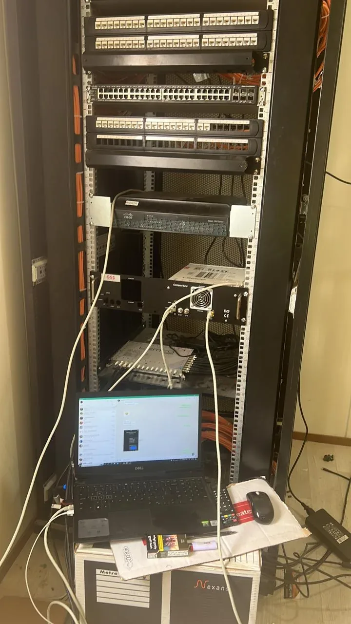 Jubail workforce-accommodation reference depicting iPTV headend and network rack installation for the Aramco JGC labour camp IPTV and Wi-Fi project near Al Kharj, Riyadh Region