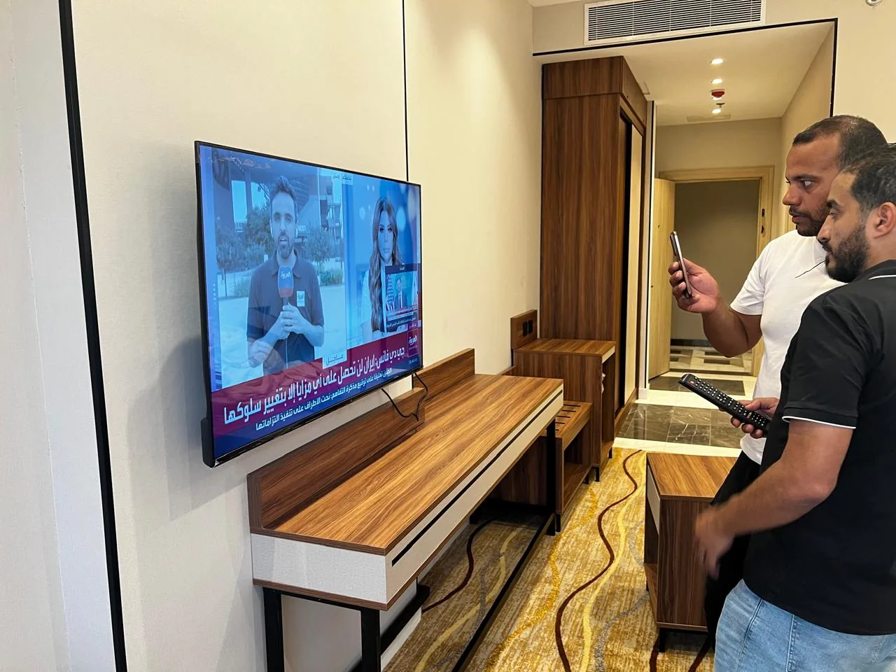 Jubail workforce-accommodation reference depicting live TV System Testing in Guest Room - Al Meaqat Plaza Madinah