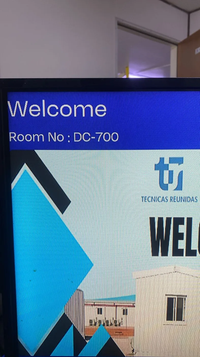 Jubail workforce-accommodation reference depicting room Welcome Screen with TV Line Assignment - Tecnicas Reunidas Labour Camp