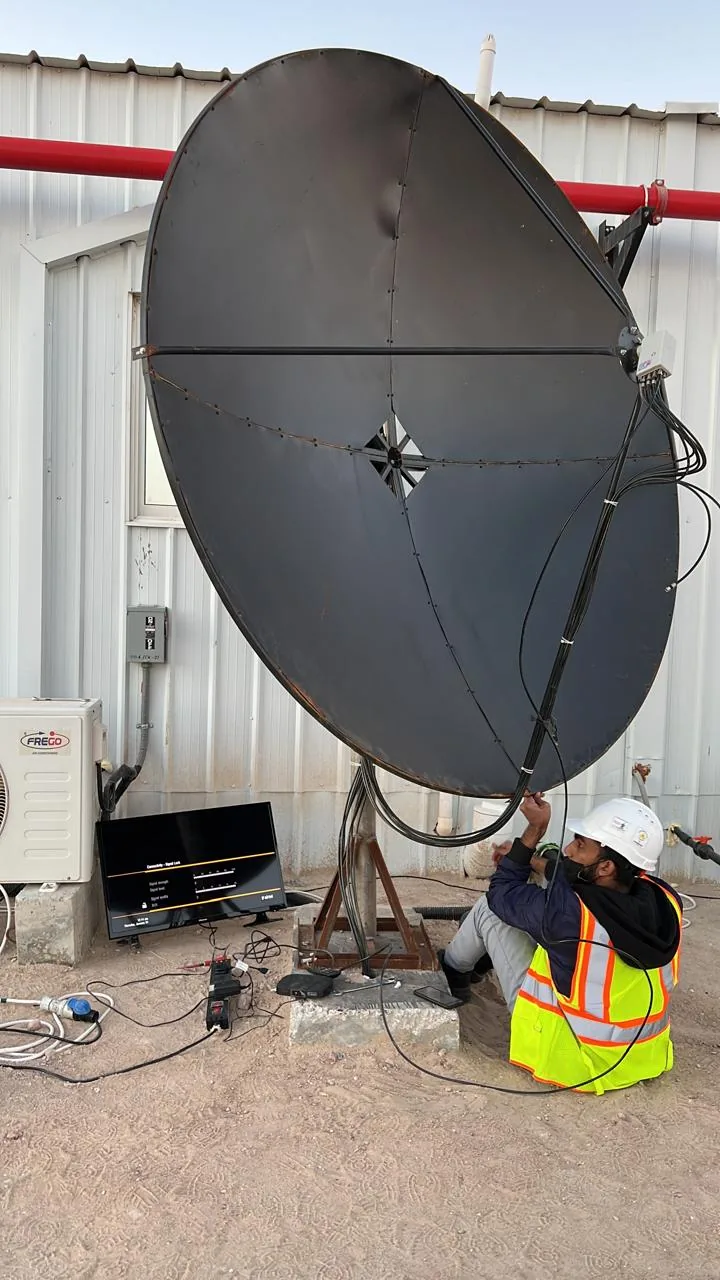 Jubail workforce-accommodation reference depicting satellite Dish Installation and Signal Testing - Tecnicas Reunidas Labour Camp