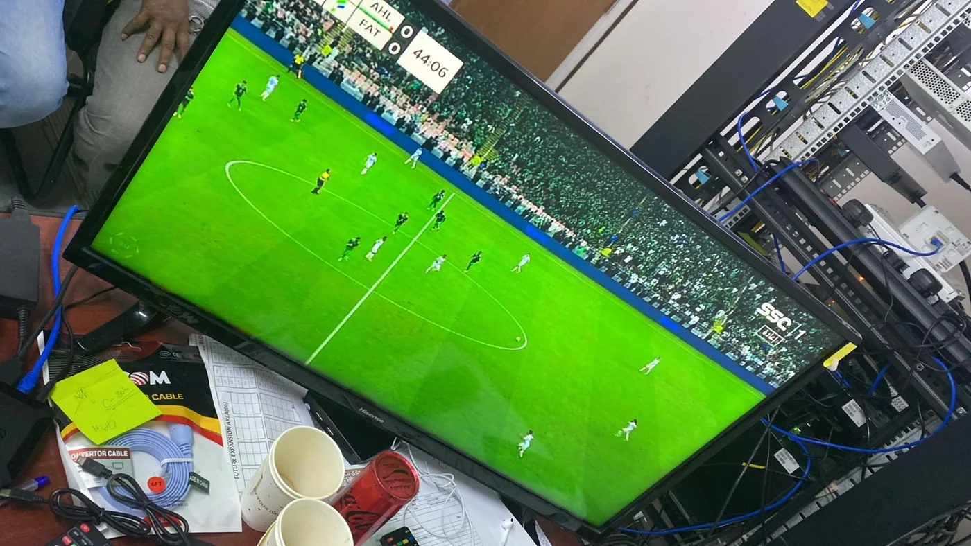 Jubail workforce-accommodation reference depicting sports Channel Testing on Camp TV Network - Tecnicas Reunidas Labour Camp